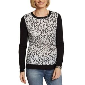 Chico’s Leopard Print Crew Neck Sweater Chico’s 1 Size M Black Knit Casual